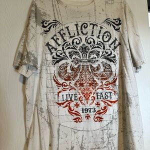 Affliction Graphic T-Shirt in White and Red